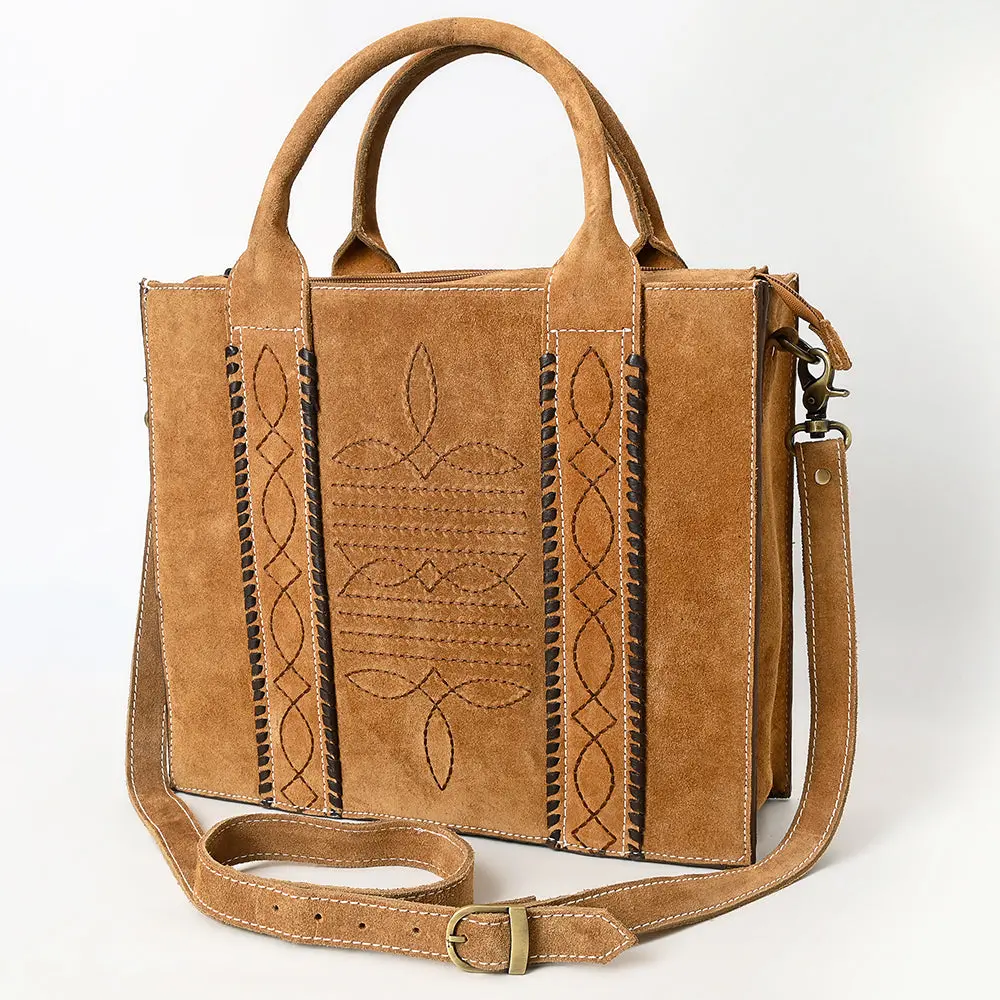 American Darling Tote Bag - Boot Stitched, Braided, Eco-Friendly Vegetable Tanned Genuine Suede Leather, Western Leather Handbag 3