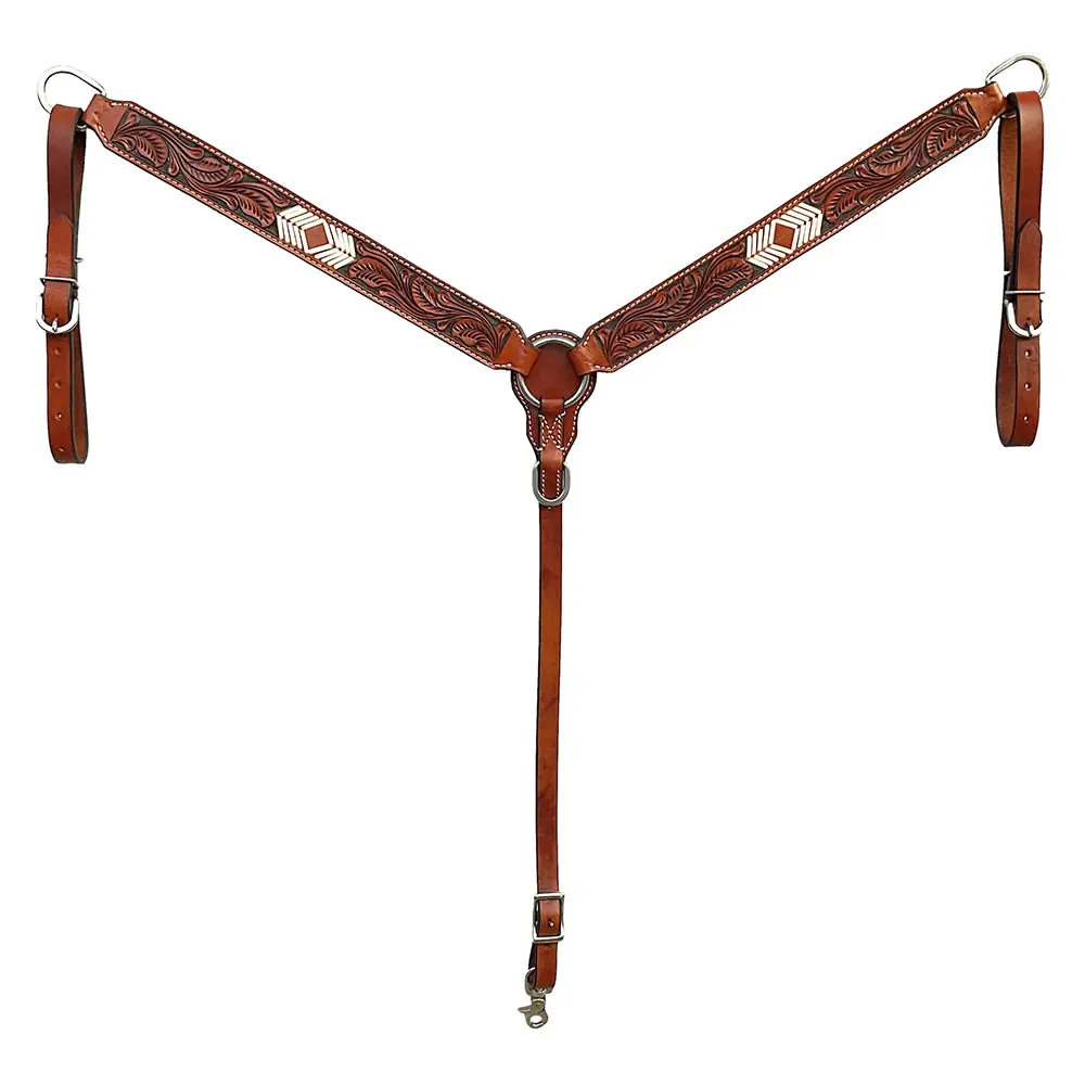 Bar H Equine Western Handtooled Leather Horse Headstall & Breast Collar Set | Tack 2