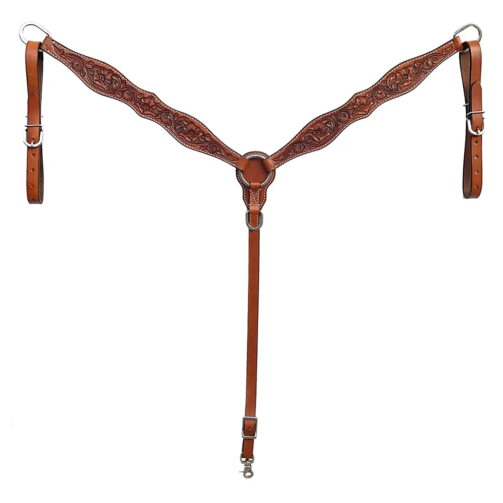 Bar H Equine Western Handtooled Leather Horse Headstall & Breast Collar Set | Tack 2