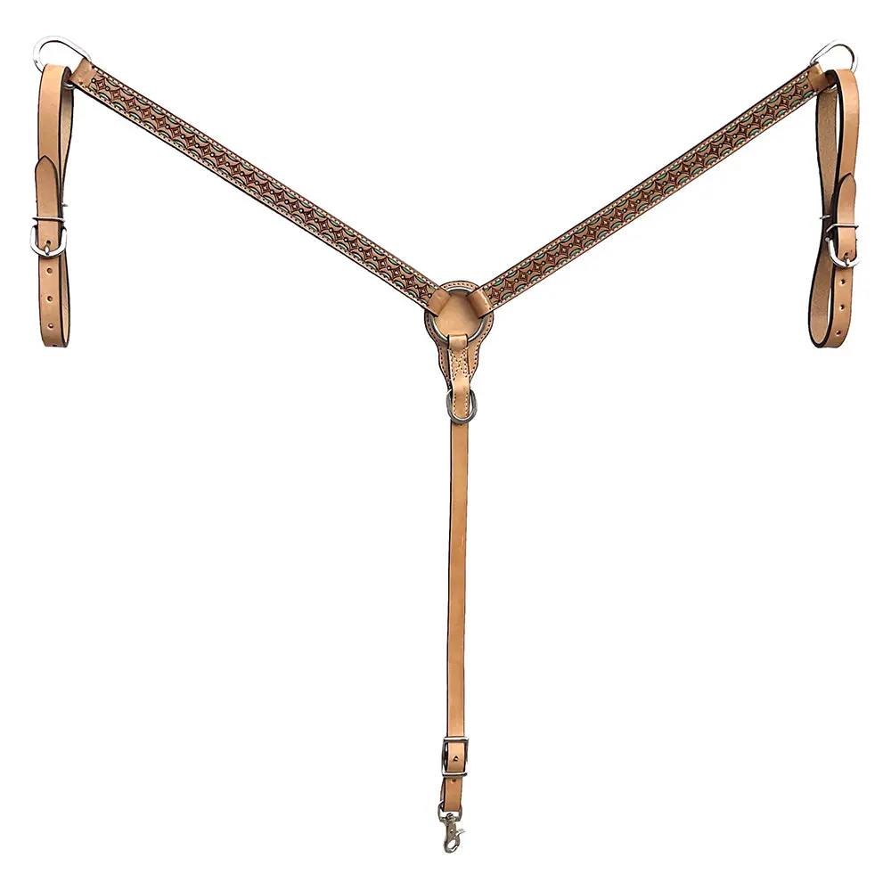 Bar H Equine Western Handtooled Leather Horse Headstall & Breast Collar Set | Tack 1