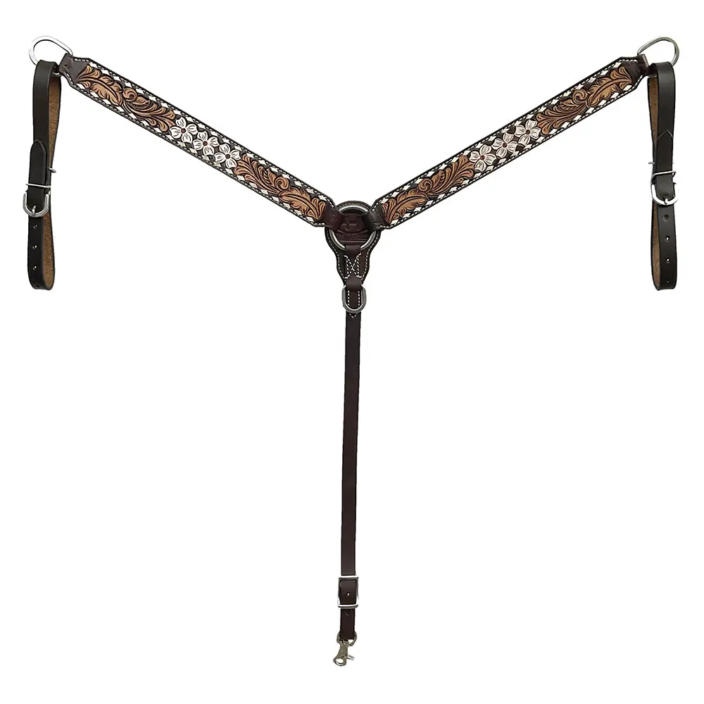 Bar H Equine Western Handtooled Leather Horse Headstall & Breast Collar Set | Tack 1