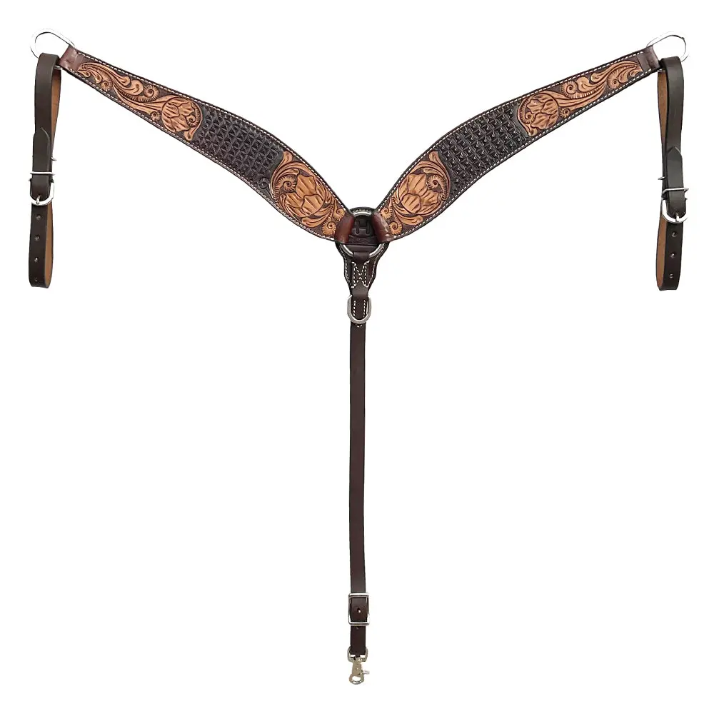 Bar H Equine Western Handtooled Leather Horse Headstall & Breast Collar Set | Tack 1
