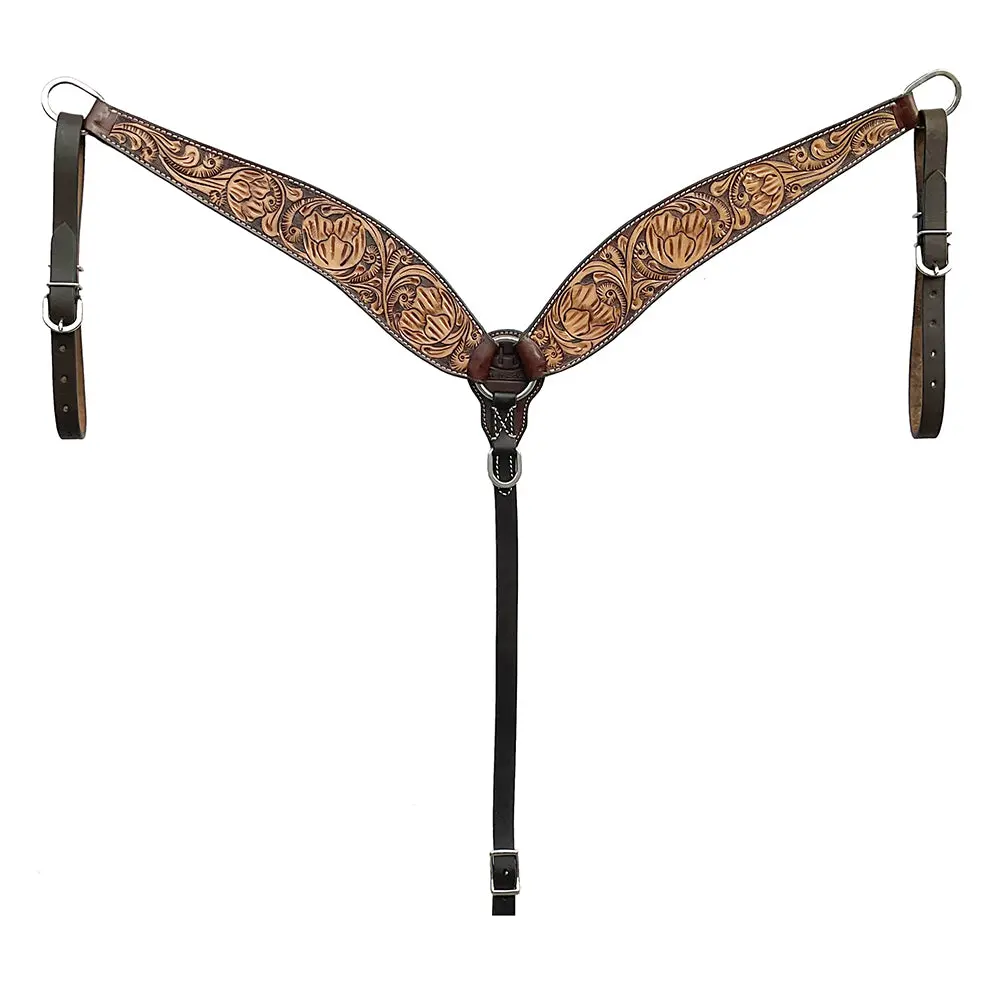 Bar H Equine Western Handtooled Leather Horse Headstall & Breast Collar Set | Tack 1