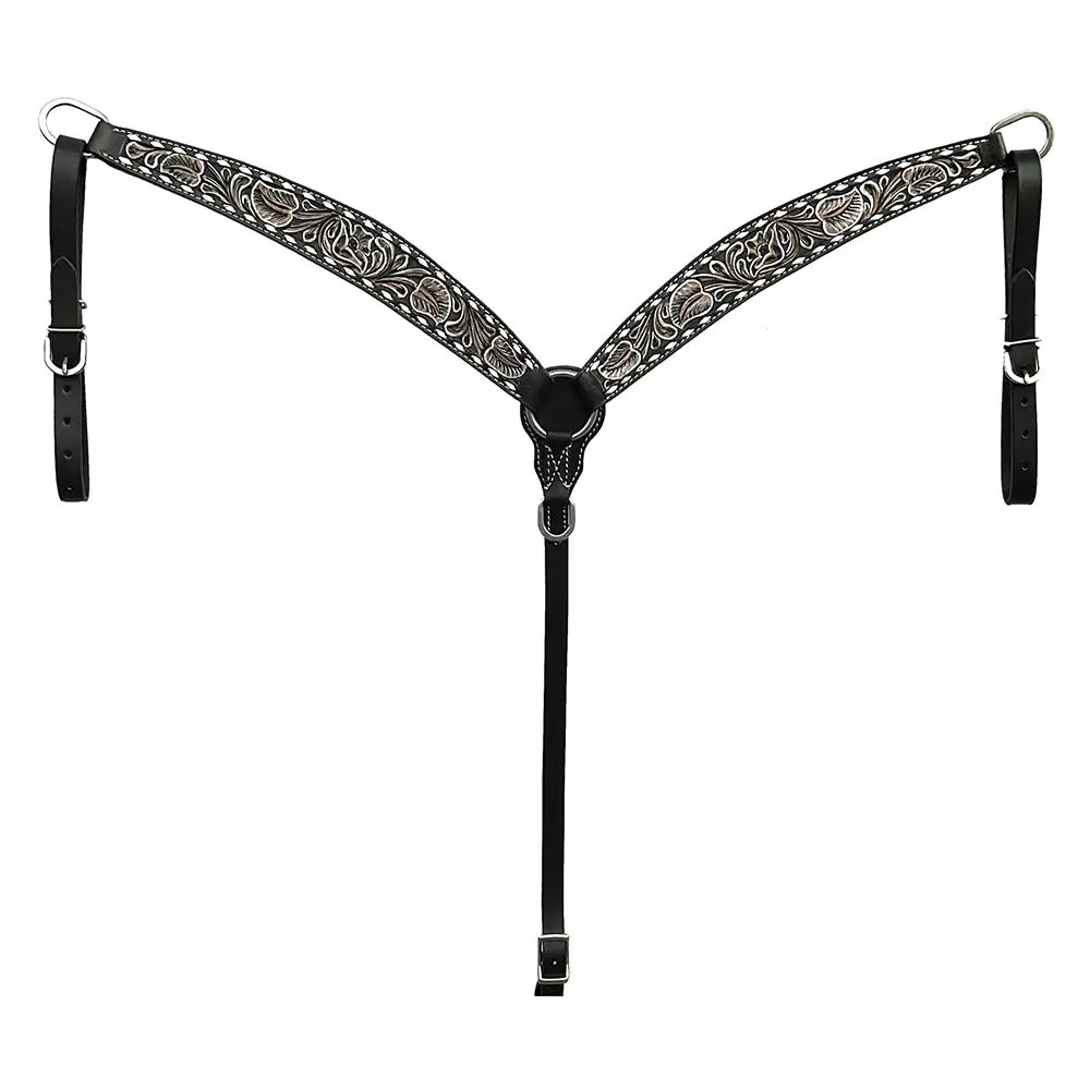 Bar H Equine Western Handtooled Leather Horse Headstall & Breast Collar Set | Tack 2