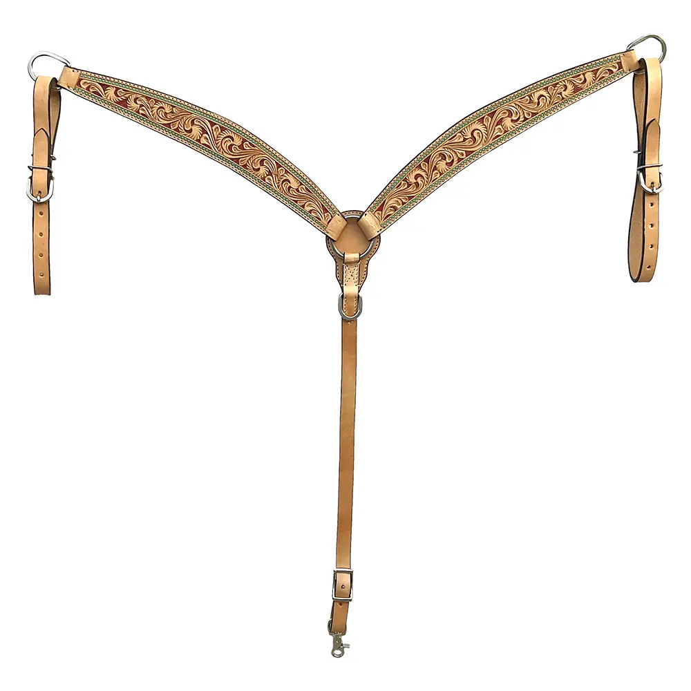 Bar H Equine Western Handtooled Leather Horse Headstall & Breast Collar Set | Tack 1