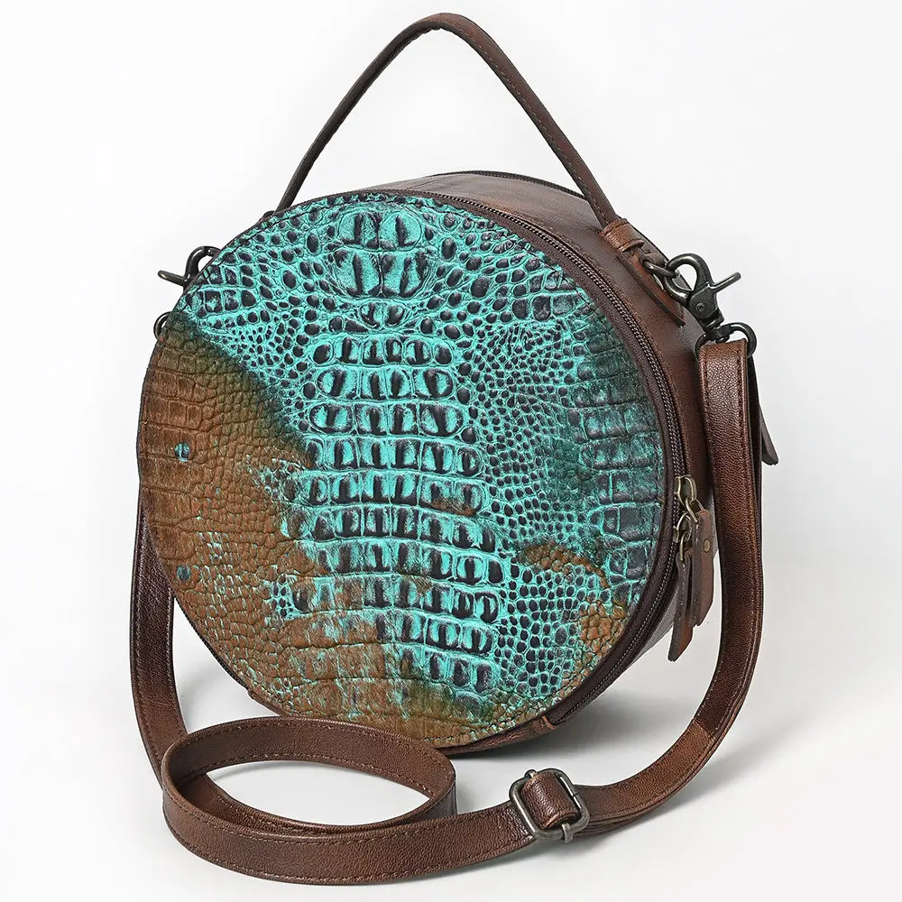 American Darling Hair On Crocodile Embossed Genuine Leather Canteen Bag | Round Western Crossbody | Adjustable Strap | Premium Craftsmanship 2
