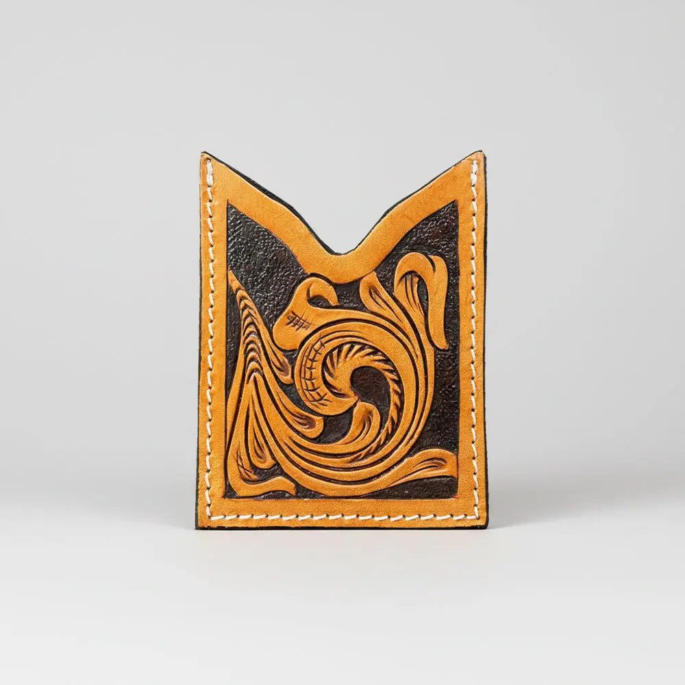 American Darling Floral Women & Men Hand Carved Genuine Leather Card Holder Tan | Handcrafted Western Belt 1