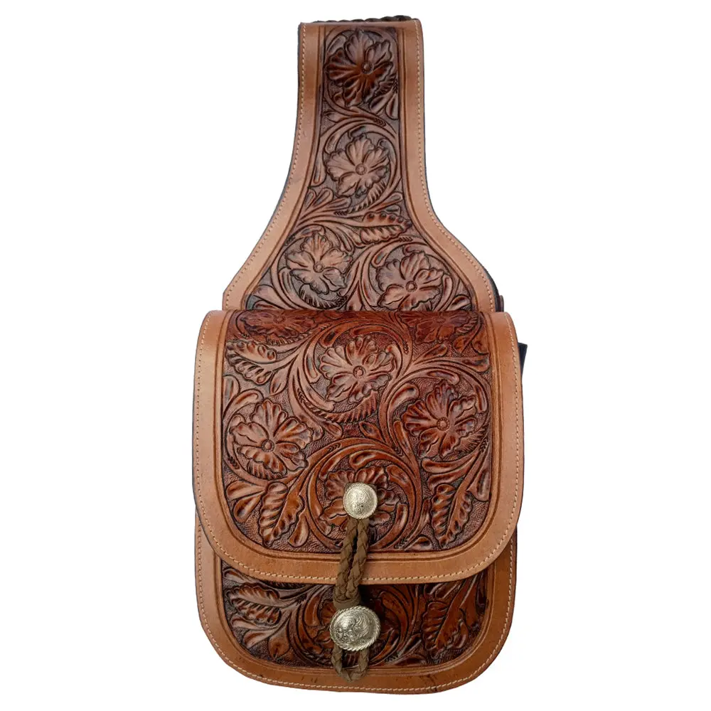 Comfytack Western Horse Leather Saddle Bag Heavyduty Floral Dark Brown 1