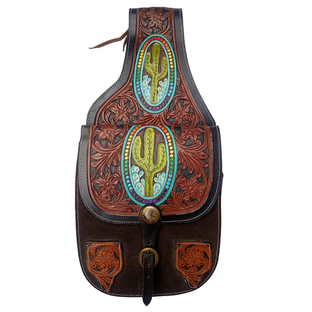 Comfytack Western Horse Leather Saddle Bag Heavyduty Cactus Dark Brown 1