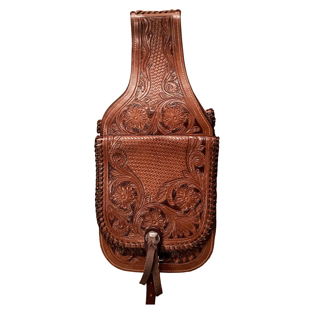 Comfytack Western Horse Leather Saddle Bag Heavyduty Floral Carved Brown 1