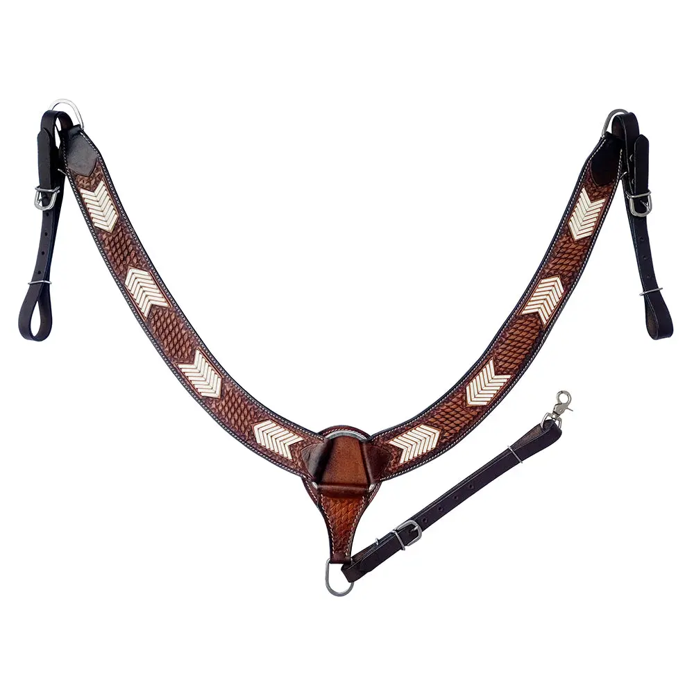 Comfytack Western Leather Horse Tripping Breast Collar Tack Brown Basket Weave Tooled 1