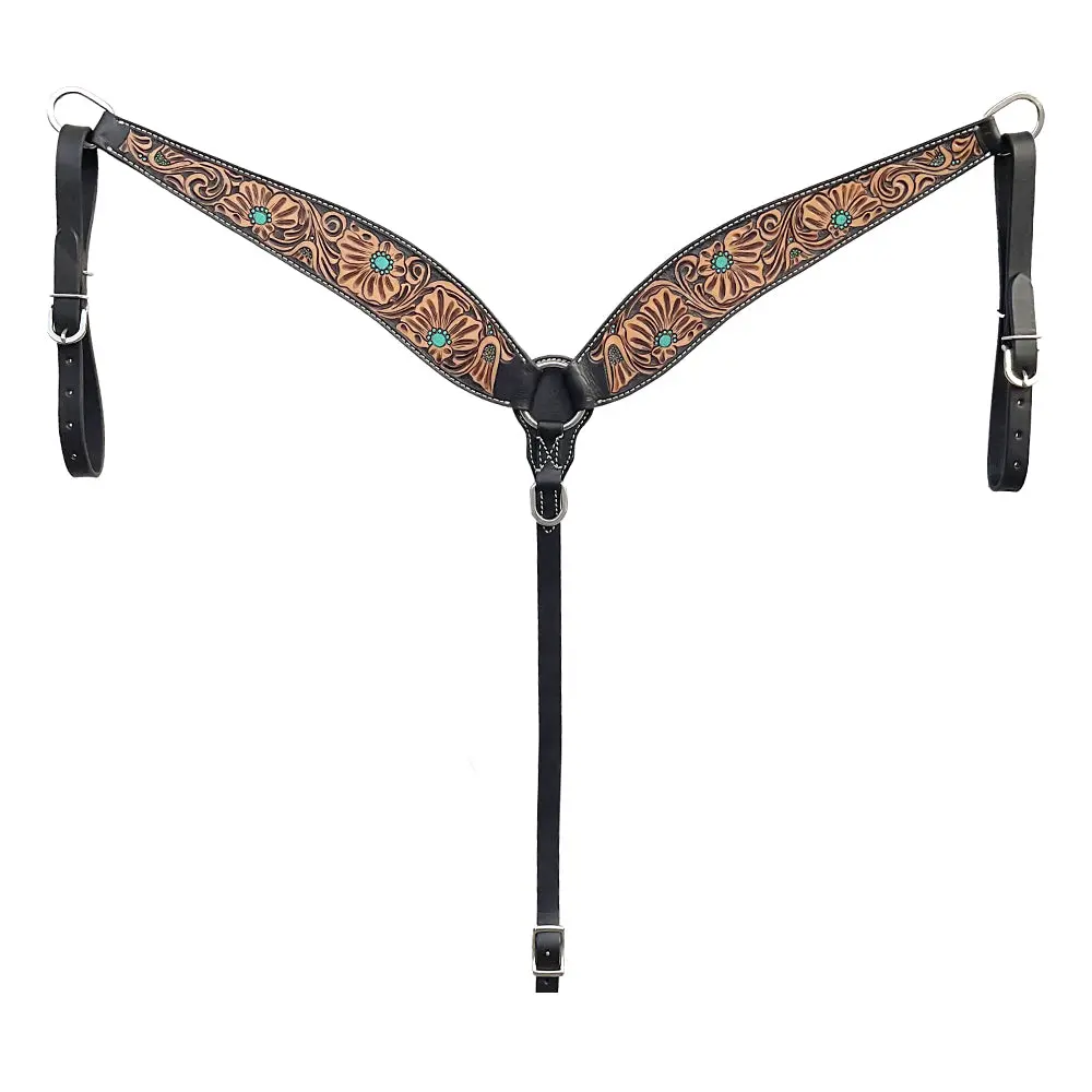 Bar H Equine Western Handtooled Leather Horse Headstall & Breast Collar Set | Tack 1