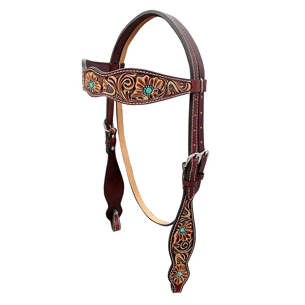 Bar H Equine Western Handtooled Leather Horse Headstall & Breast Collar Set | Tack 2
