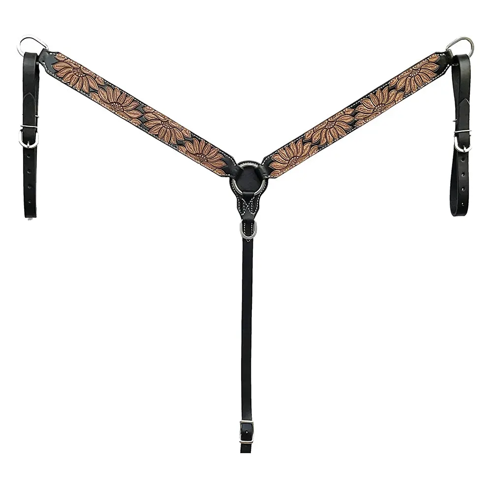 Bar H Equine Western Handtooled Leather Horse Headstall & Breast Collar Set | Tack 2