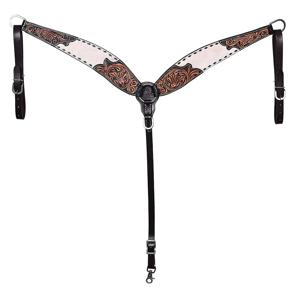 Bar H Equine Western Handtooled Leather Horse Headstall & Breast Collar Set | Tack 3