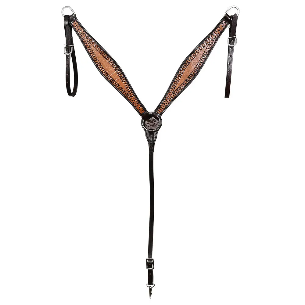 Comfytack Western Horse Headstall Breast Collar Hand Tooled Genuine American Leather Tack Brown | Heavy Duty Adjustable Western Riding Breastplate For Trail Barrel Racing Ranch Show Horse 1