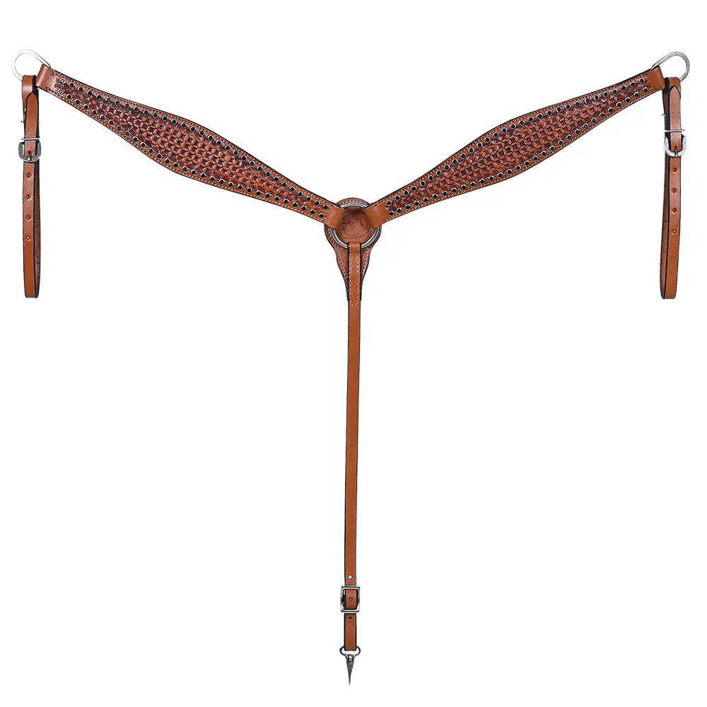 Comfytack Western Horse Headstall Breast Collar Hand Tooled Genuine American Leather Tack Brown | Heavy Duty Adjustable Western Riding Breastplate For Trail Barrel Racing Ranch Show Horse 1