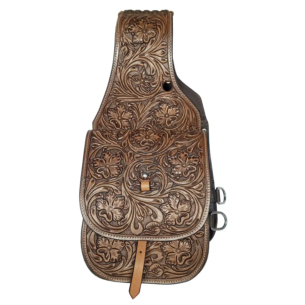 Comfytack Western Horse Leather Saddle Bag Heavyduty Floral Dark Brown 1