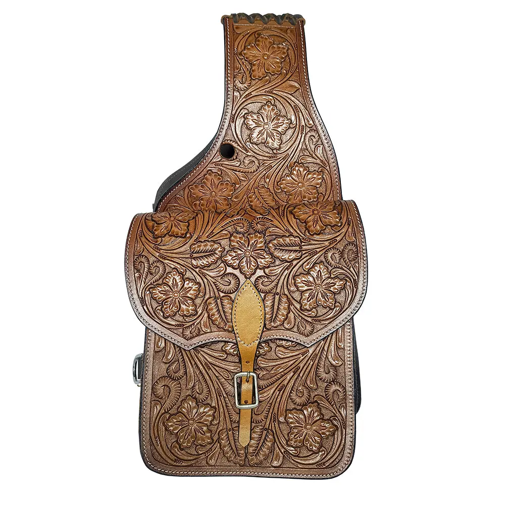 Comfytack Western Horse Leather Saddle Bag Heavyduty Floral Carved Brown 1