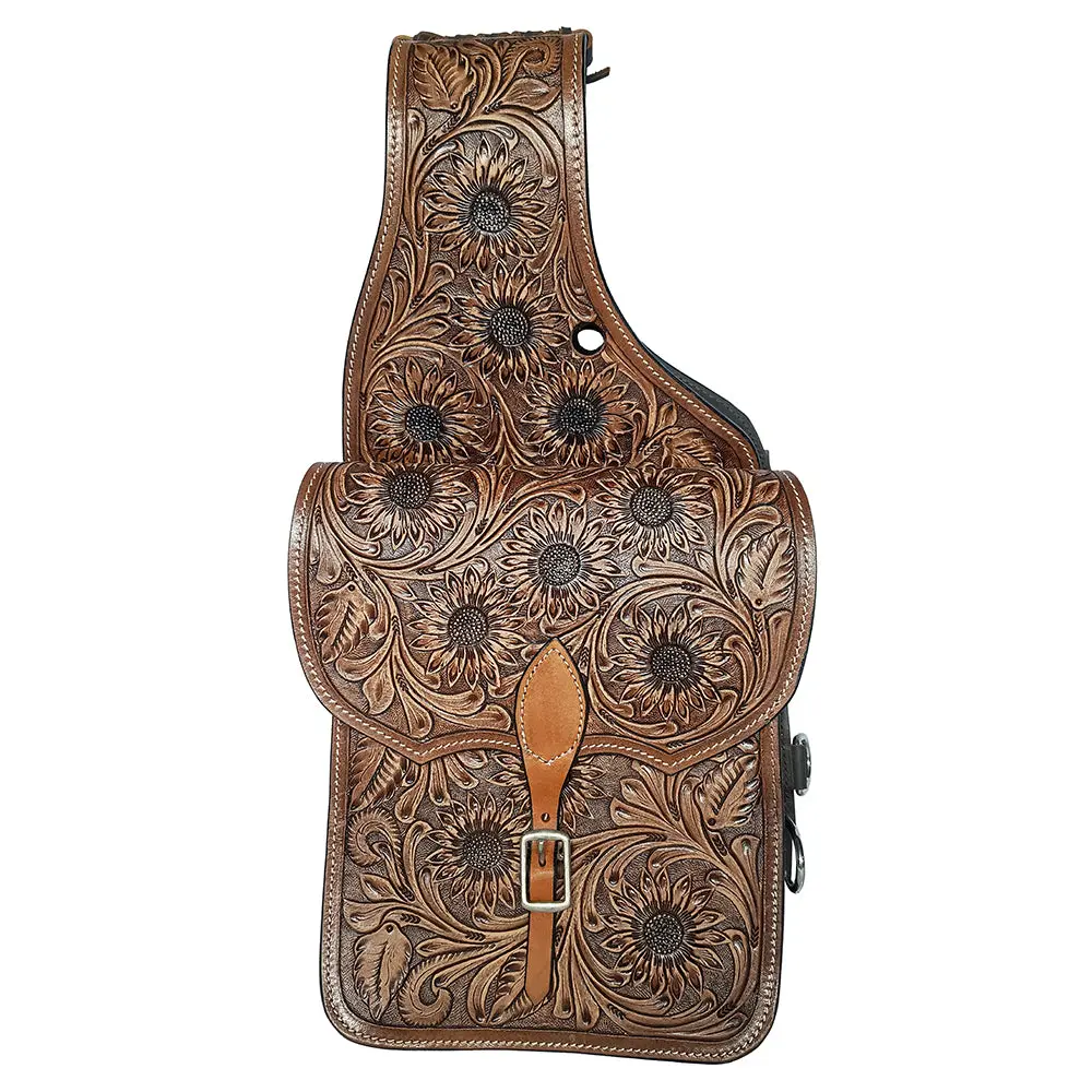 Comfytack Western Horse Leather Saddle Bag Heavyduty Floral Dark Brown 1
