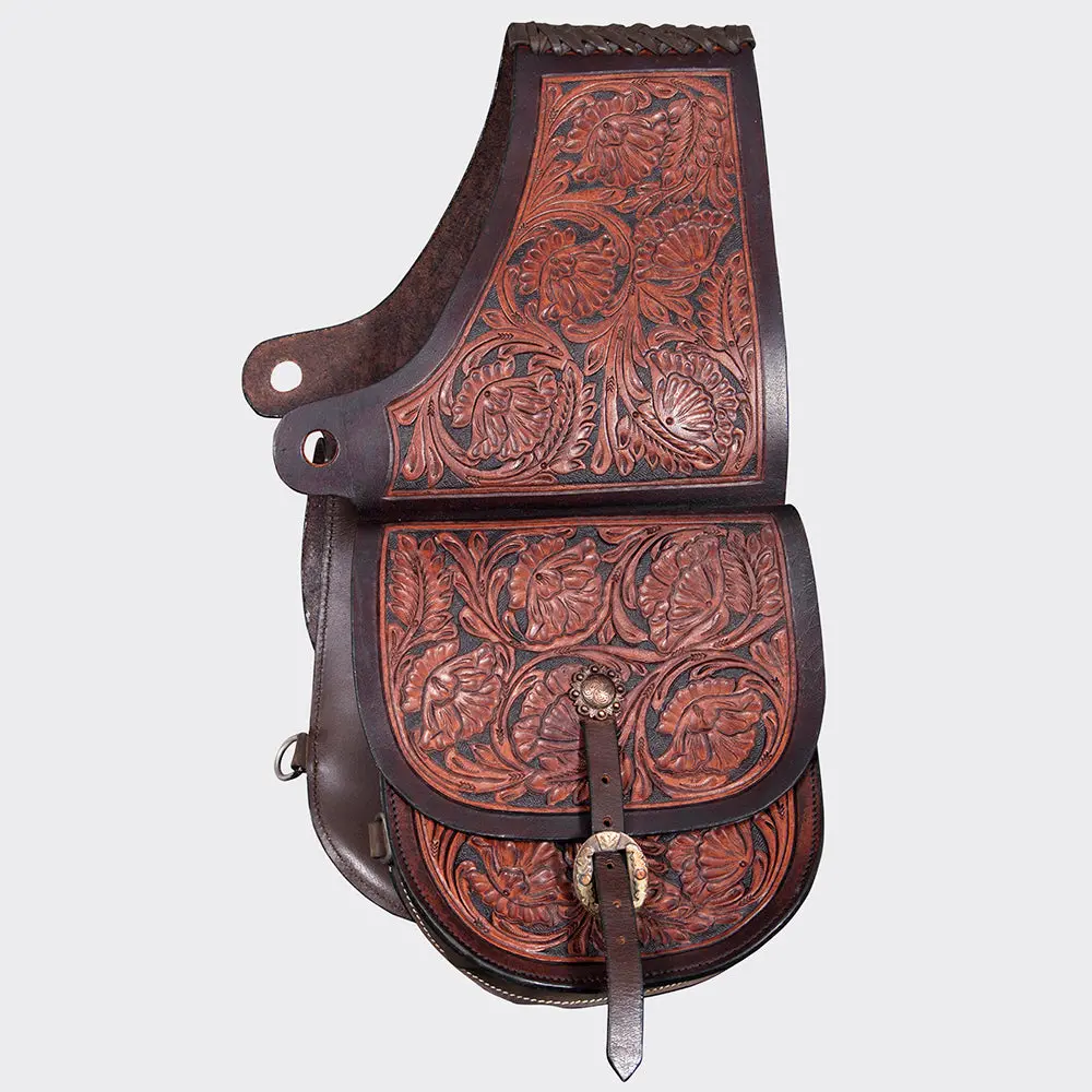 Comfytack Western Horse Floral Hand Carved Genuine Leather Saddle Bag Brown 1
