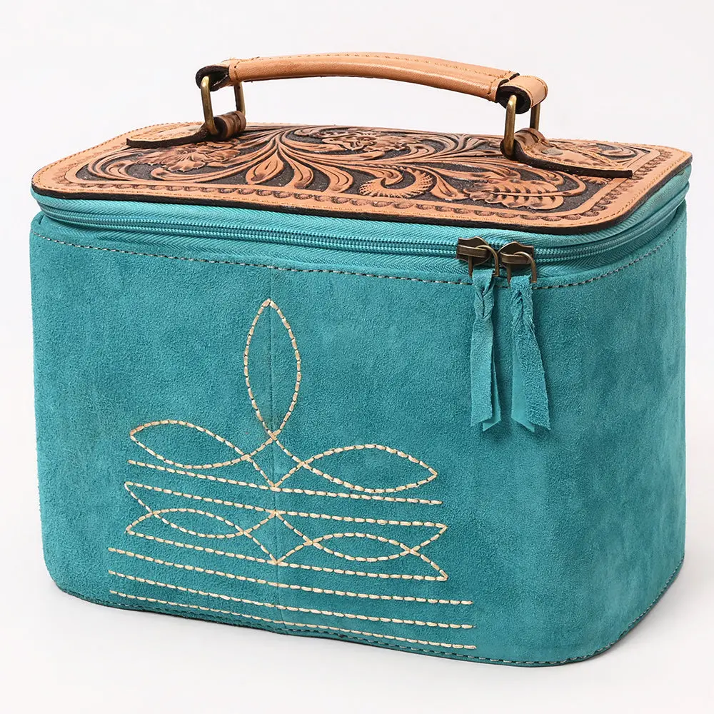 American Darling Women's Hand Tooled Floral Carved Genuine Leather Jewelry Case Eco-Friendly Travel Organizer Ykk Zipper 1