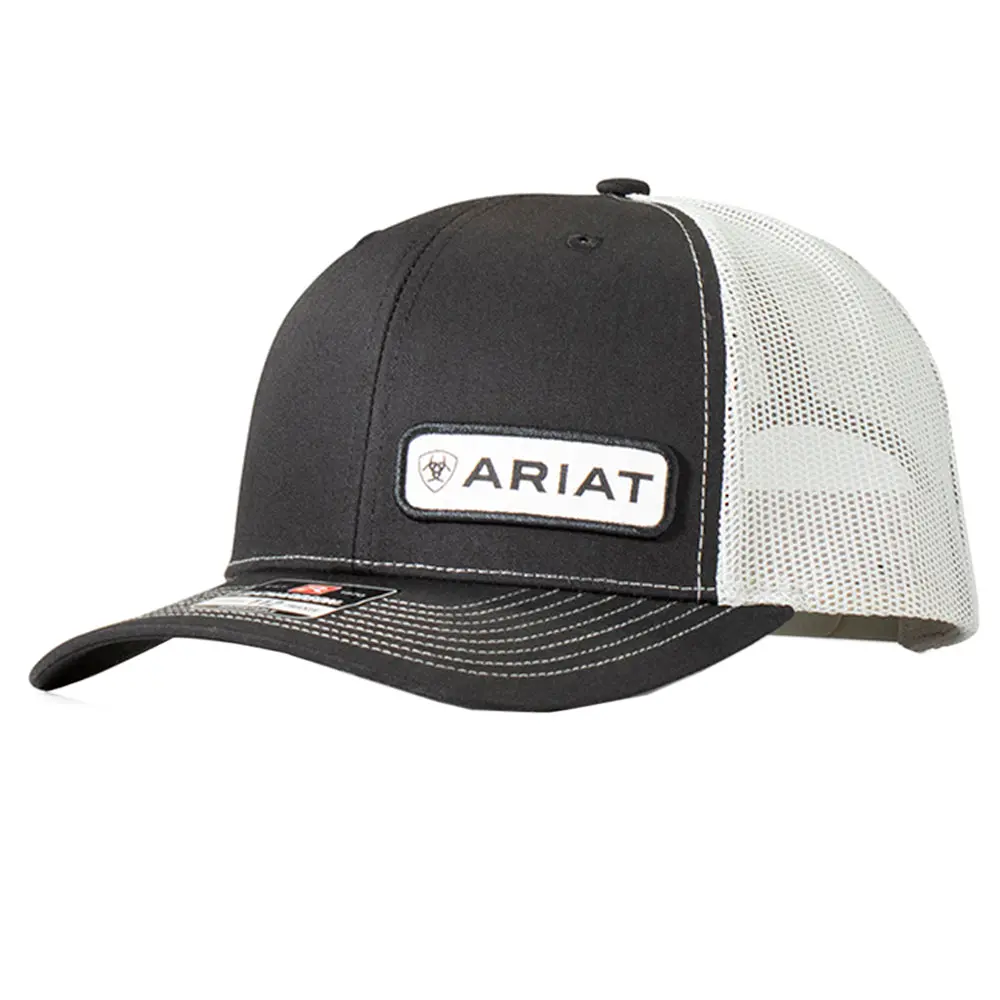 Ariat Logo Crown Hat Cap Black & Grey Mesh Snapback Adjustable 1