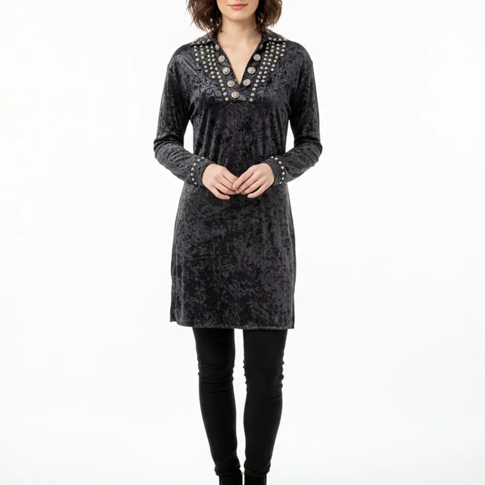 American Darling Women’S Velvet Studded Western Tunic Dress – Girls Top Antique Rivet Detail, Silky Soft Fit 1