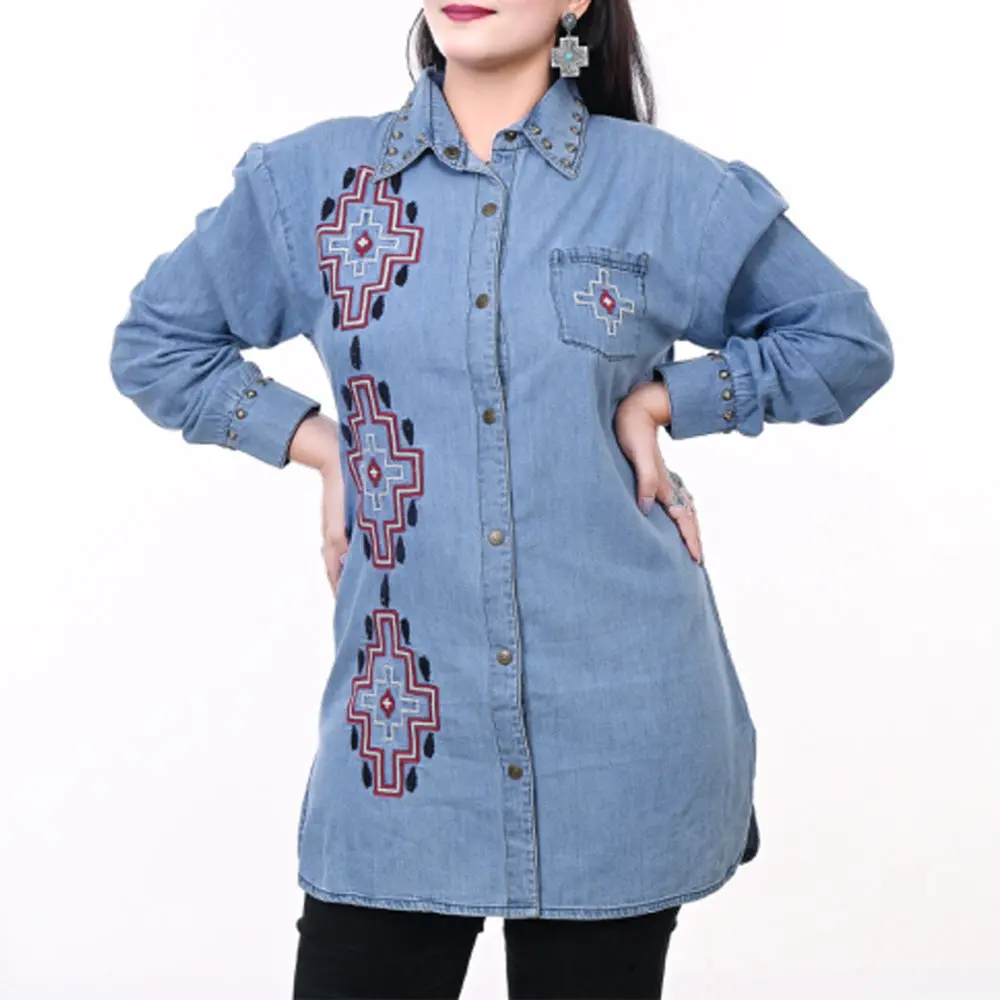 American Darling Addr017 Denim Women Shirt Jacket Dress Tunic Ladies Girl Top Blue 1