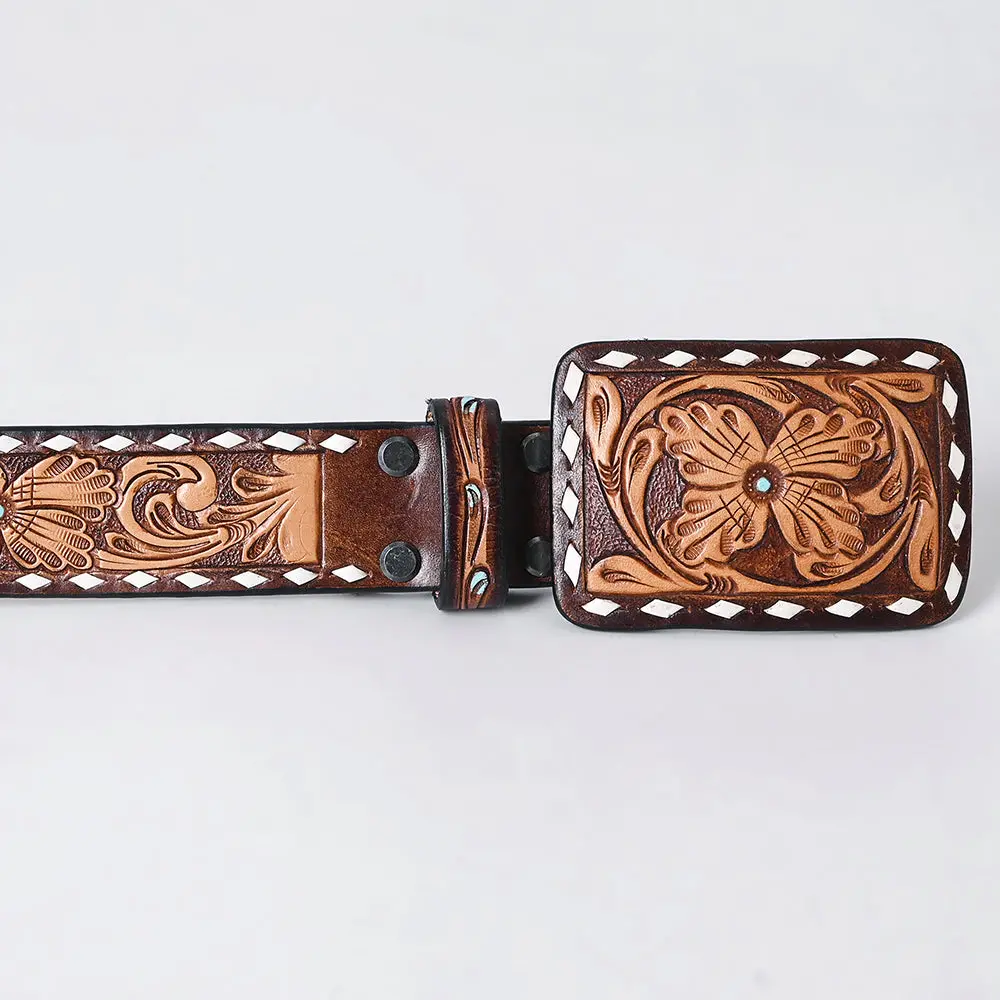 American Darling Belt Beautifully Hand Tooled Leather Unisex | Western Handcrafted 3