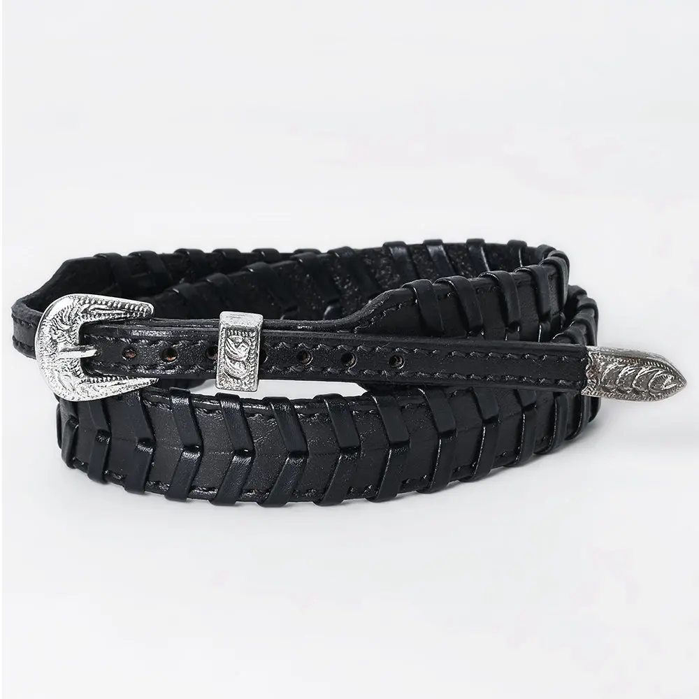 American Darling Hatband Genuine Leather Western Adjustable Unisex Black | Hand-Tooled 1
