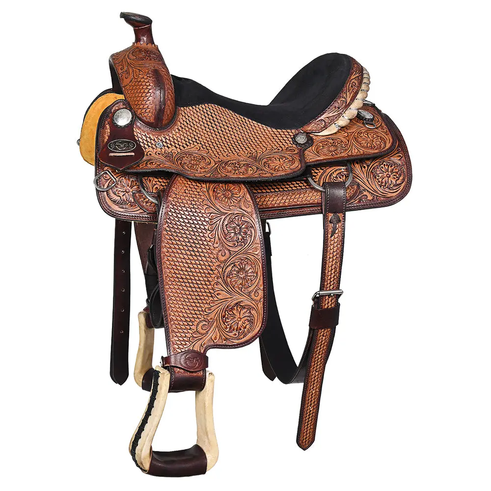 Hilason Western Horse Floral Ranch Roping American Leather Saddle Brown 1