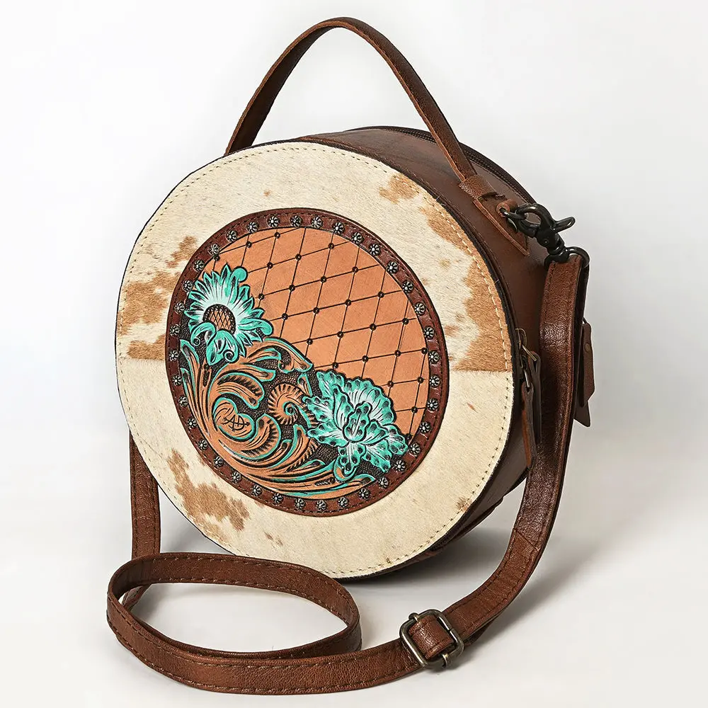American Darling Canteen Hand Tooled Hair On Genuine Leather Women Bag Western Handbag Purse 2