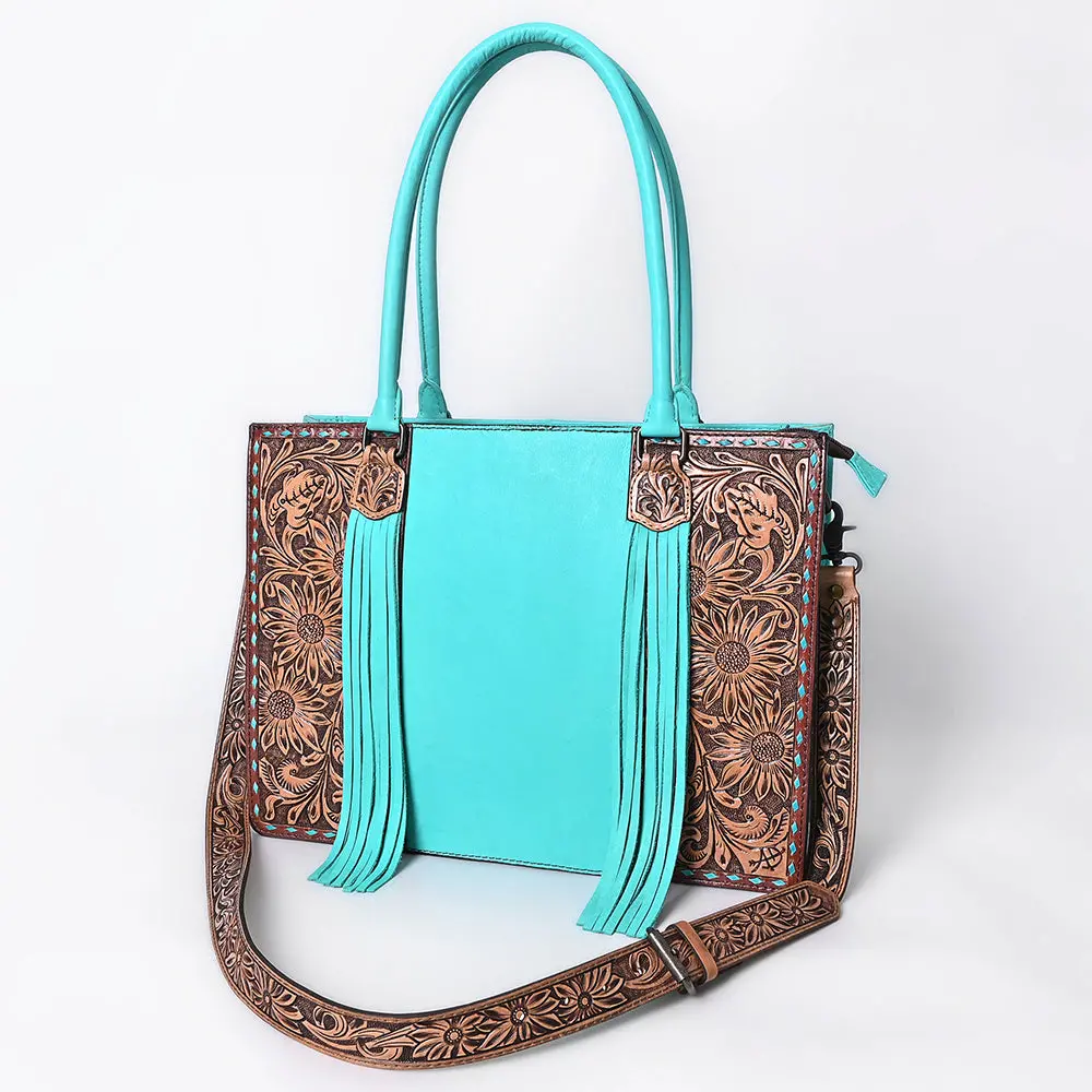 American Darling Western Tote Bag Hand-Tooled Floral Carved Genuine Leather With Fringe Buck-Stitched Design And Spacious Everyday Functionality 1