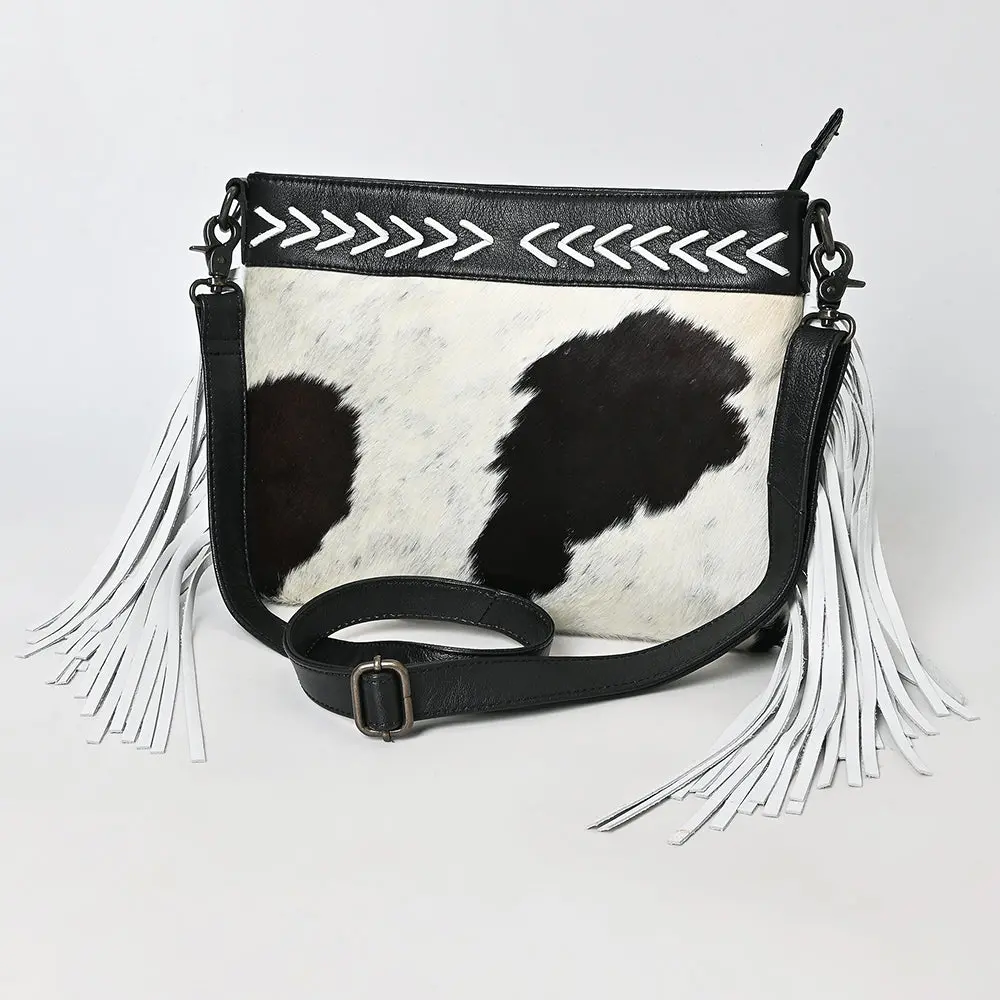 American Darling Hair-On Cowhide Western Crossbody Bag With Fringes, Genuine Leather Strap, Vegetable-Tanned Leather & Ykk Zipper 1