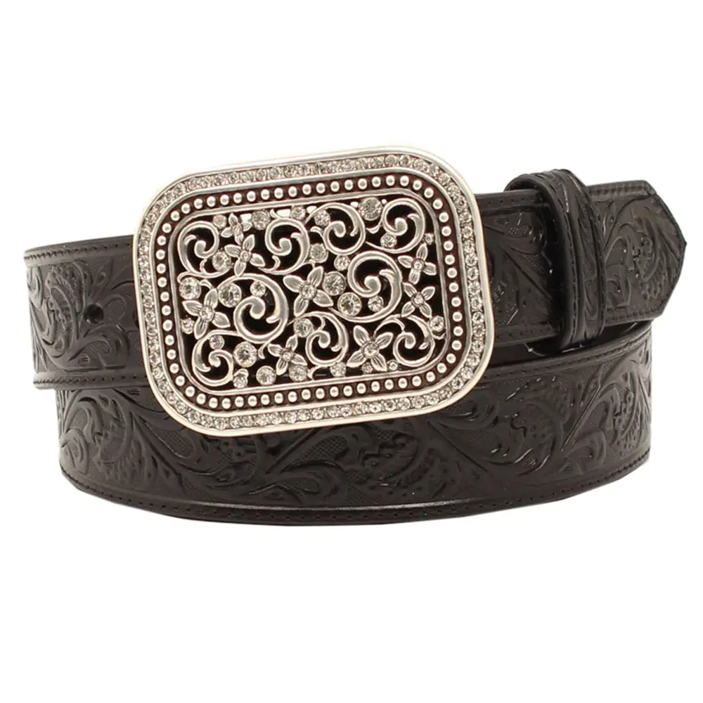 Sml Med Lrg X-Lrg Ariat Floral Ladies Fashion 1-1/2” Wide Genuine American Leather Belt Black 1