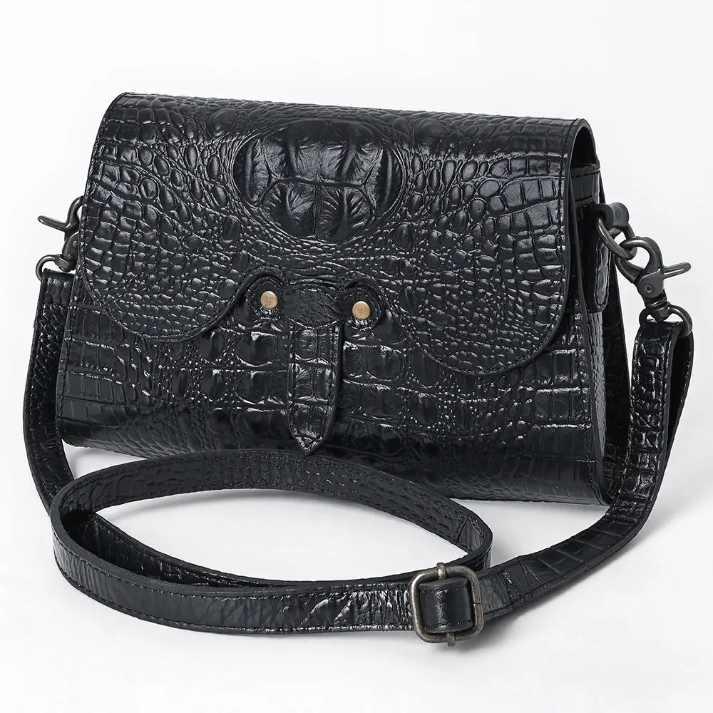 American Darling Black Crocodile Embossed Leather Cross Body Bag With Genuine Leather Build, Western Craft Detailing, Adjustable Strap & Organized Interior 1