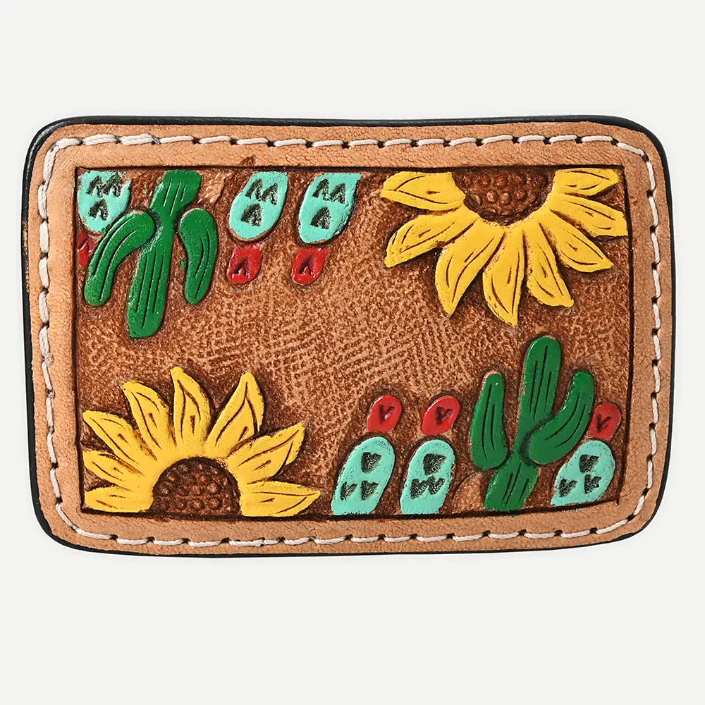American Darling Floral Hand Carved Painted Belt Buckle Genuine Leather Covered Stylish 1
