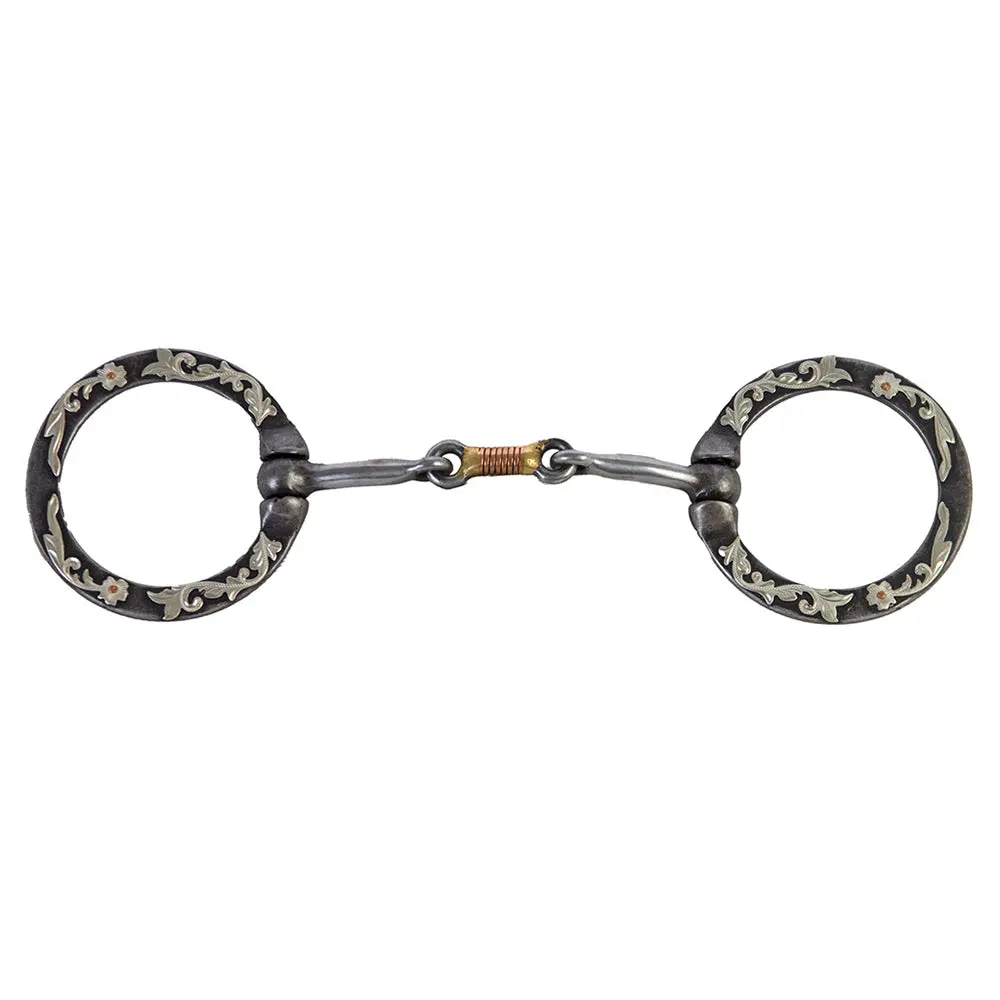 Hilason Steel Dogbone Ring With Floral Engraved Horse Bit 5" Mouth Rs 70Mm 1