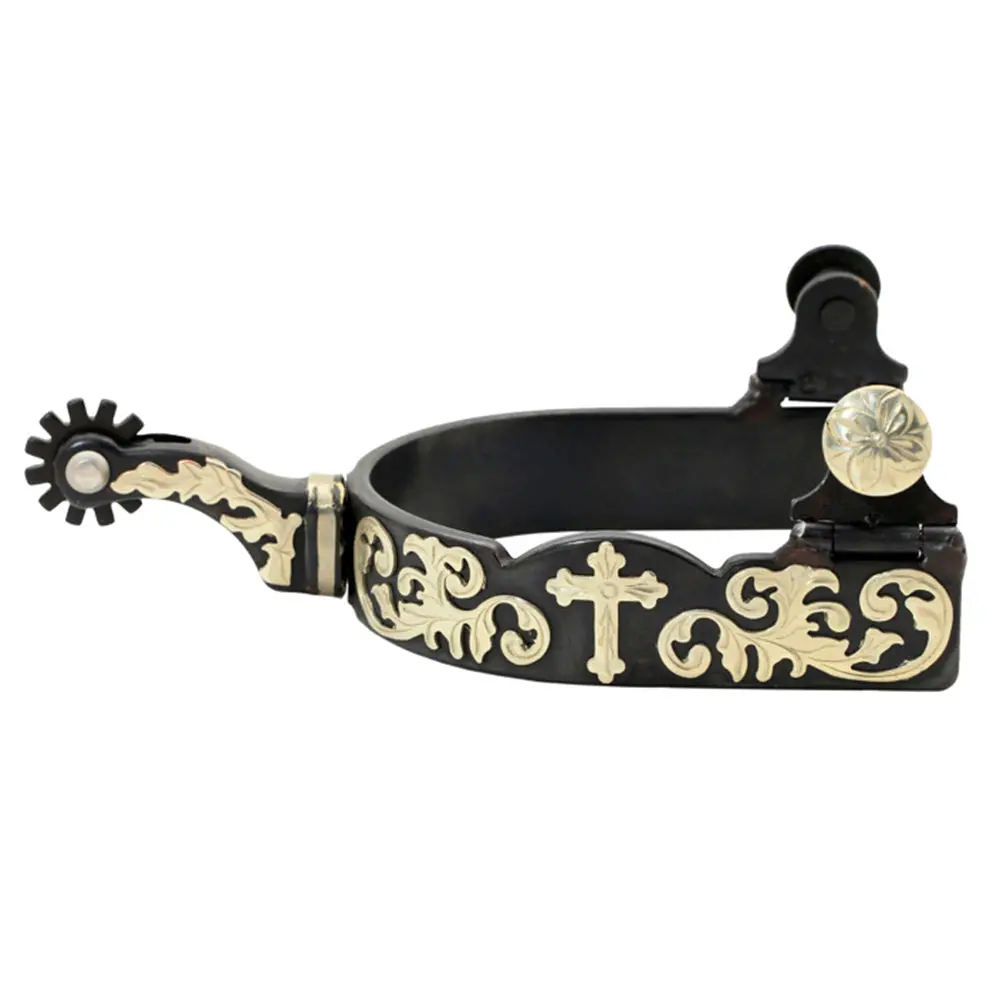 Hilason Western Horse Black Floral Cross Unisex Spur 3" Band 1-3/4" Shank 1