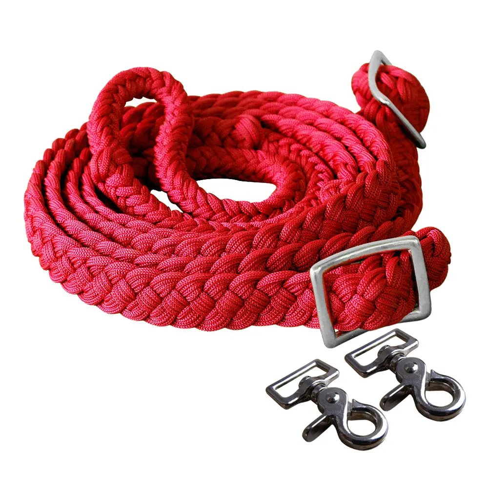 1" X 8Ft Hilason Braided Poly Barrel Horse Racing Reins Flat Grip Knots W/ Snaps 1