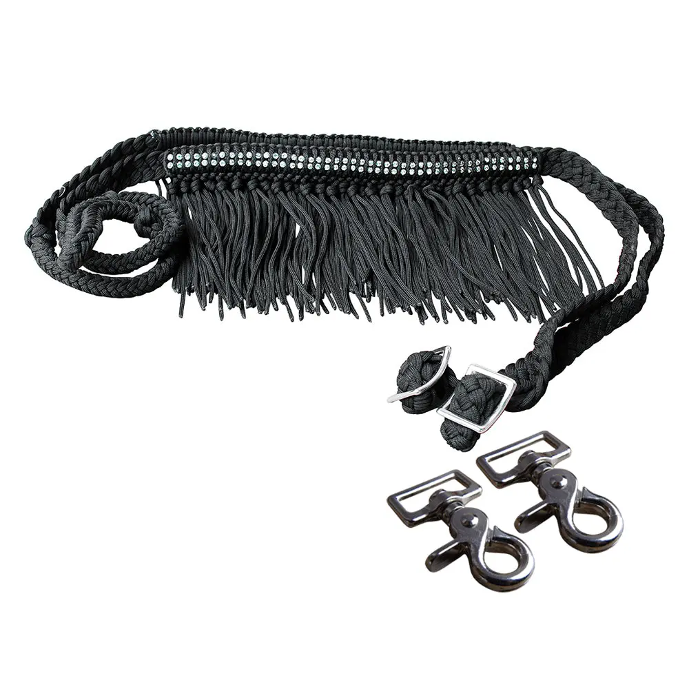 1" X 8Ft Hilason Braided Barrel Horse Racing Reins Knots Fringe Crystal W/ Snaps 1
