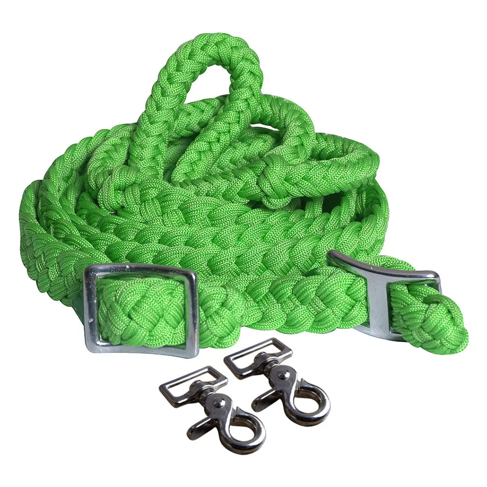 1" X 8Ft Hilason Braided Poly Barrel Horse Racing Flat Reins Green W/ Snaps 1