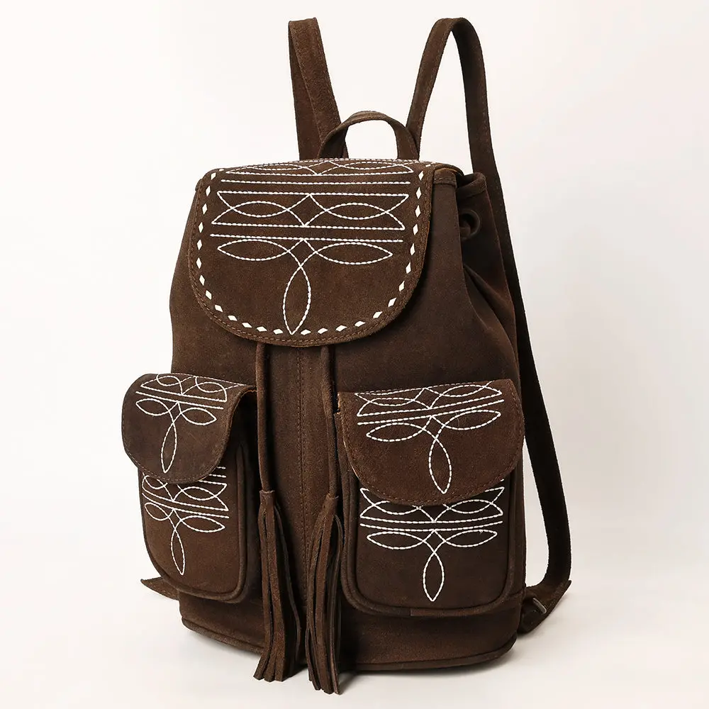 American Darling Western Genuine Suede Leather Backpack Bag With Buck Stitching Tassels Boot-Stitched Design & Full-Grain Eco-Friendly Leather 16In X 15In X 6In 1