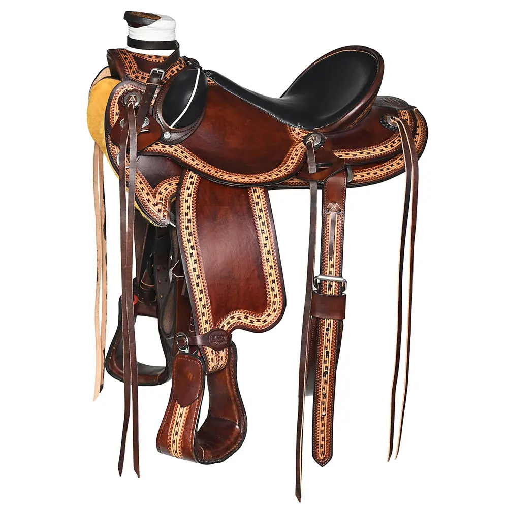 Hilason Western Horse Wade Ranch Roping American Leather Saddle Dark Brown 1