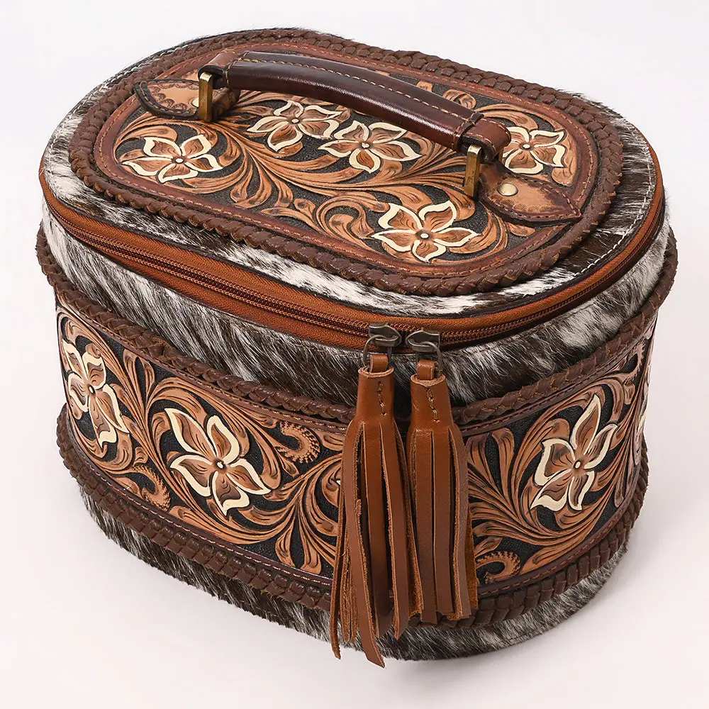 American Darling Jewelry Case Bag Hand Tooled Hair On Genuine Leather | Organizer For Women Travel 1