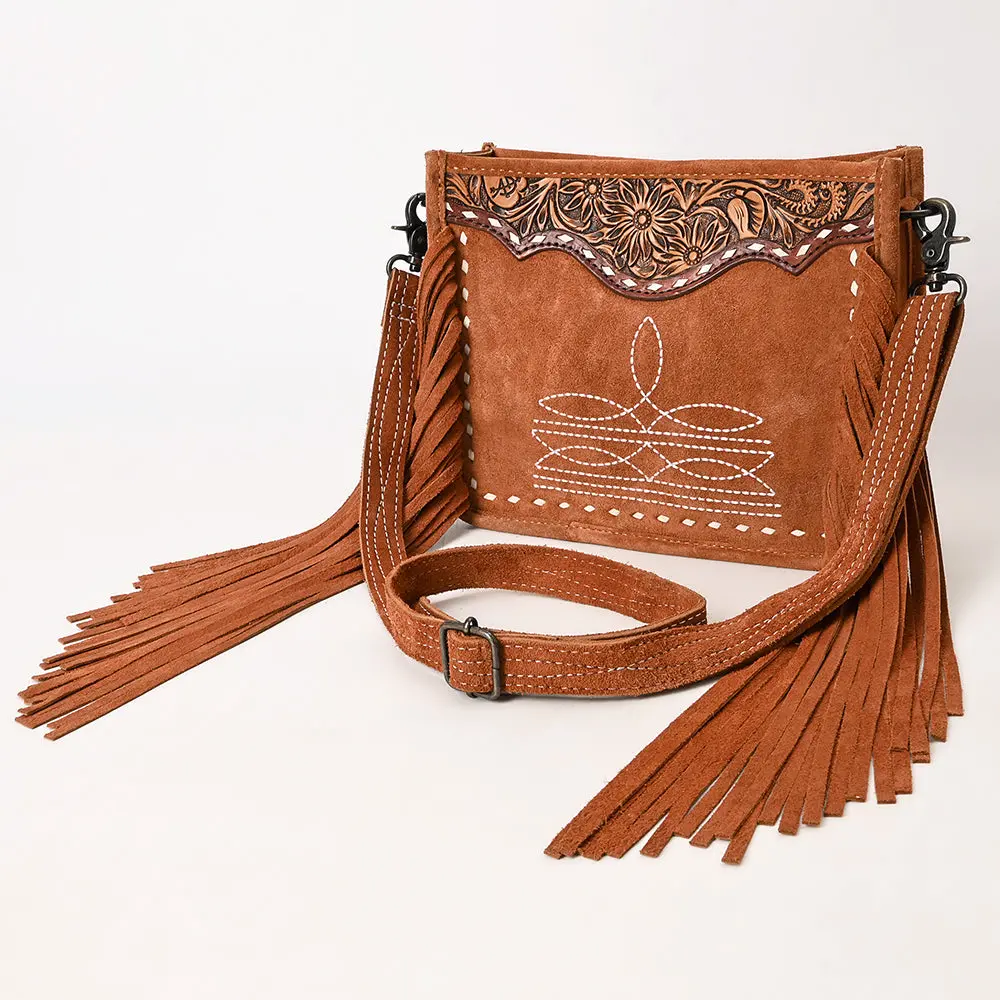 American Darling Western Genuine Suede Leather Crossbody Bag – Genuine Hand-Tooled Design, Fringe Accents, Premium Craftsmanship, Everyday Carry 1