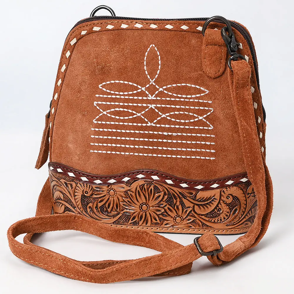American Darling Western Leather Crossbody Bag – Genuine Suede, Hand-Tooled Panel, Buck-Stitched Details, Compact Everyday Carry With Ykk Hardware 1