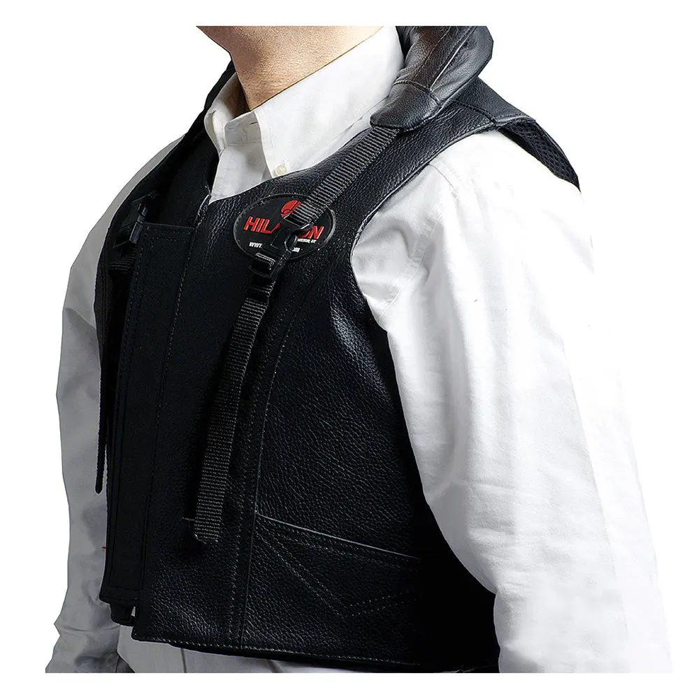 Hilason Safety Tall Collar Bull Riding Vest Protective Leather Black |Equestrian |Unisex |Rodeo 1