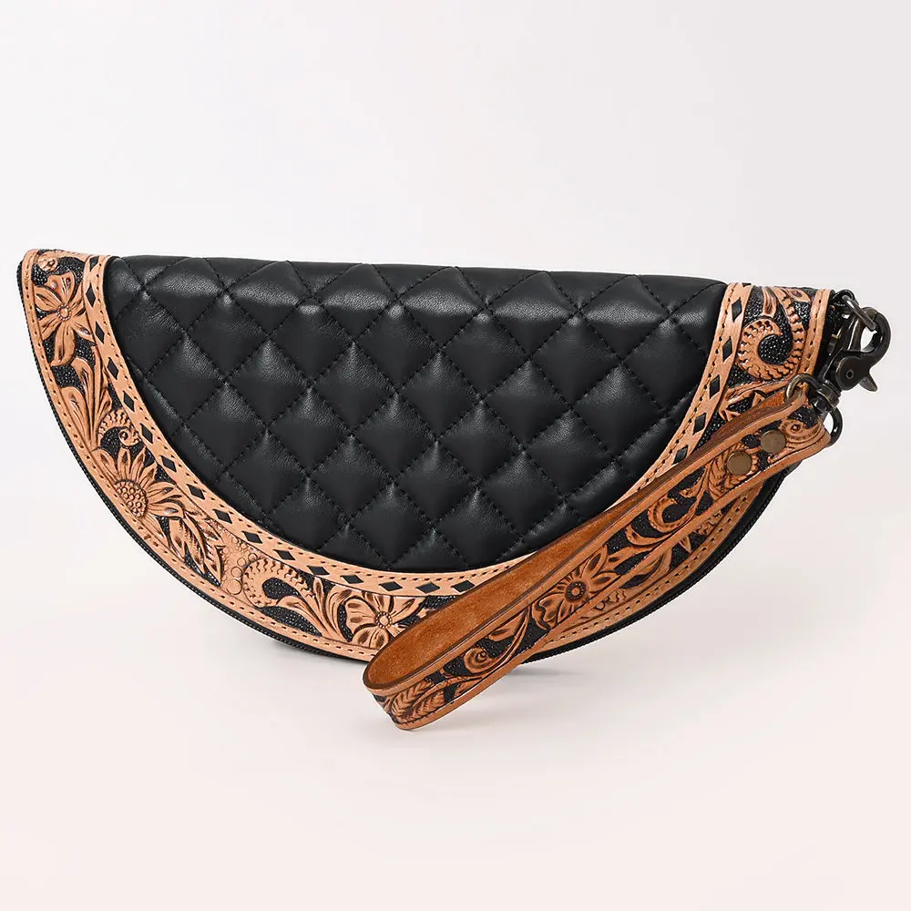 American Darling Western Leather Taco Bag With Quilted Build Hand-Tooled Accents Genuine Leather And Secure Ykk Closure 1